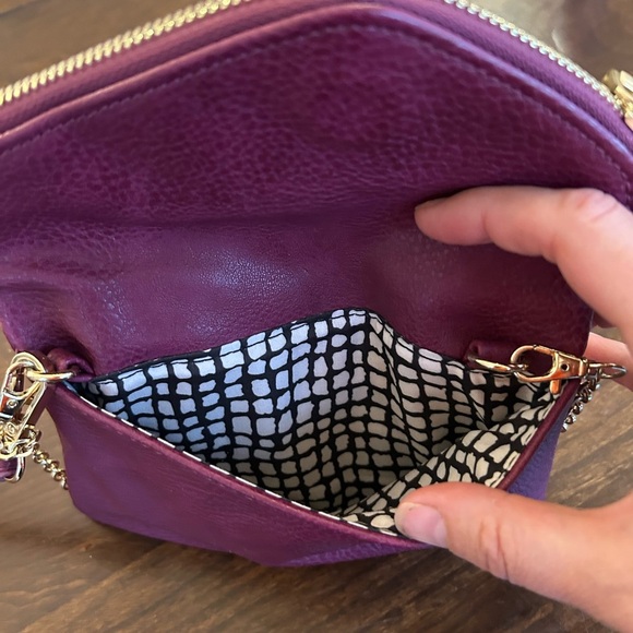 Burgundy Urban Expression Crossbody Vegan leather clutch purse gold detail. - Picture 2 of 10